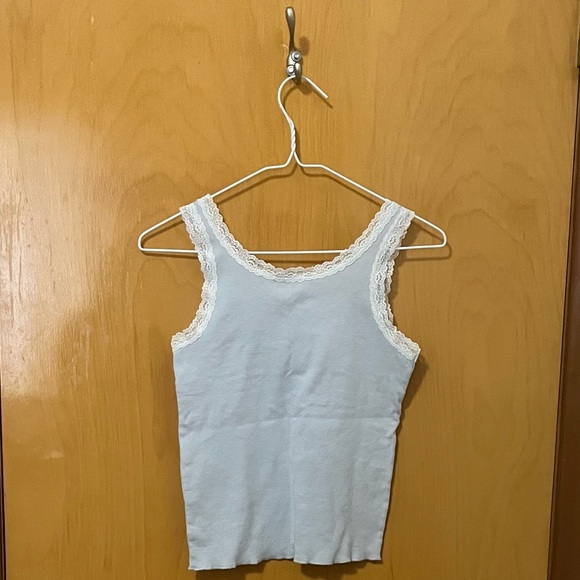 Brandy Melville Light Blue Lace Trim Japan Exclusive “Tokyo” Tank Top - Picture 2 of 5